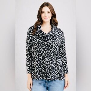 Ruby Rd. PLUS SIZE 1X Leopard Animal Print Cowl Neck Rayon Pullover Stretch Top